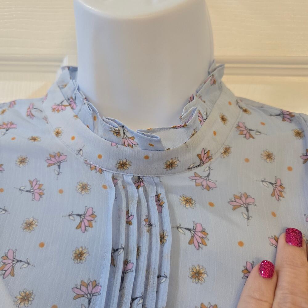 Endless rose Sheer baby blue floral Fairy Pleated tiered Cottagecore Sz Small - Picture 4 of 13